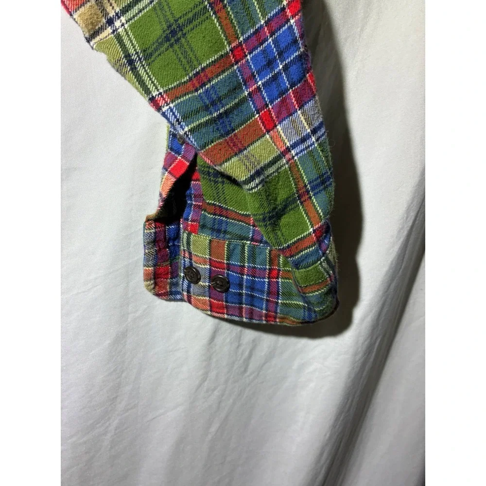 Lands End Mens Flannel Shirt Large Green Blue Red Plaid Button Down 381718 - Picture 4 of 6